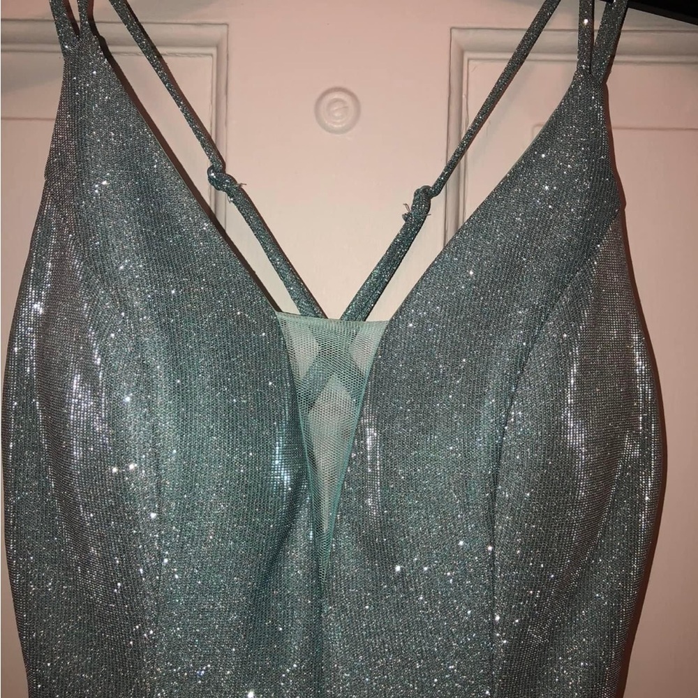 Beautiful blue sparkle prom dress with pockets. Worn one time. Size 2